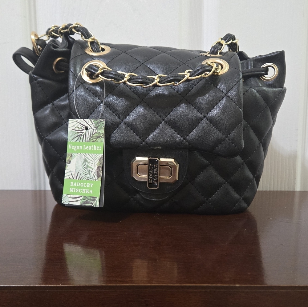 Badgley Mischka Micro Mini Quilted Backpack Black